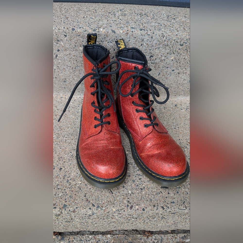 Dr. Martens Red Glitter Boots - Picture 2 of 5
